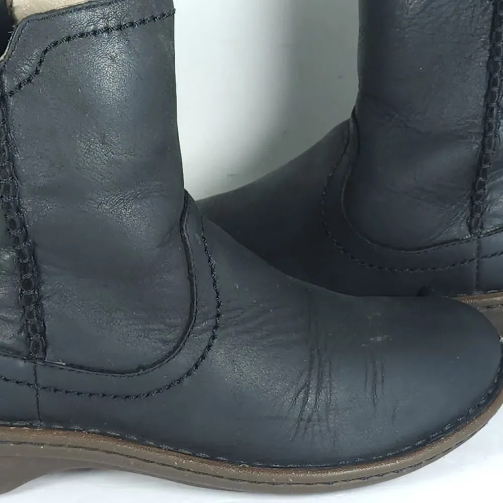 UGG Women's Neevah US6 Black Leather Sheepskin Lined Side Zip Ankle Boots Bootie